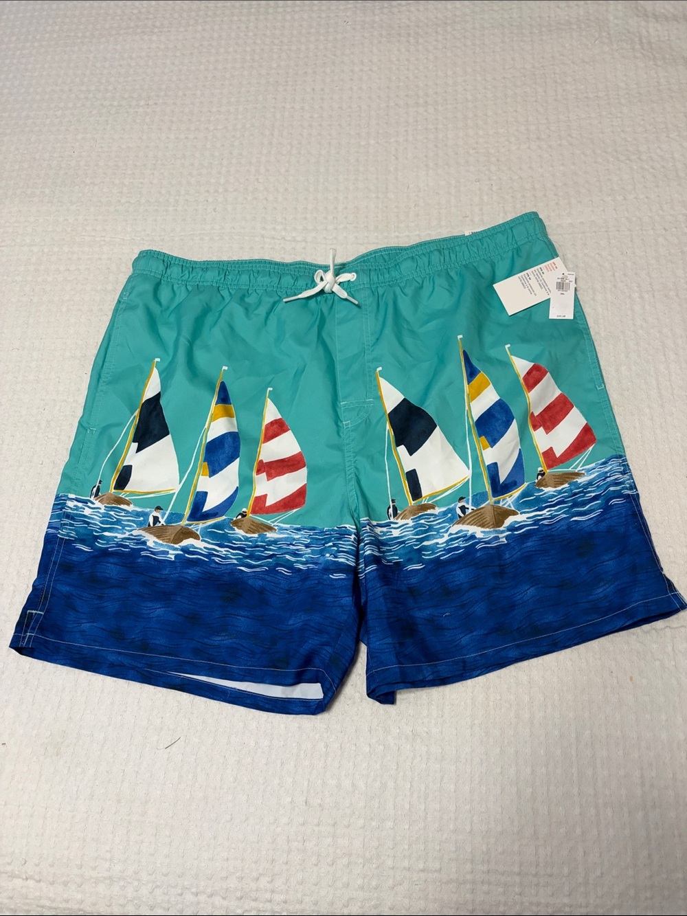 Aqua and Navy Sailboat Print Men’s Old Navy Swim Trunks New Size XXL